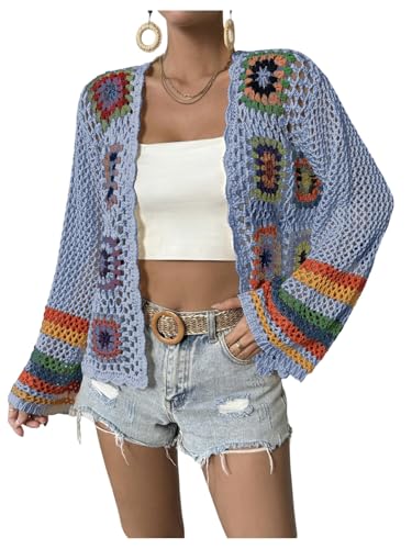 Image of SHENHE Women's Floral Crochet Cardigan Hollow Out Open Front Long Sleeve Cardigan Sweater