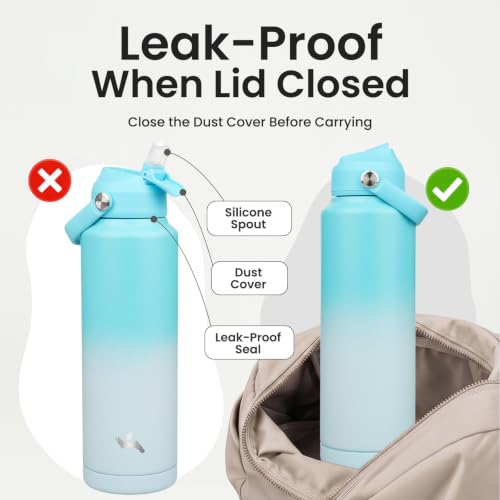 Image of Konokyo 40 oz Insulated Stainless Steel Sports Water Bottle with Straw Lid