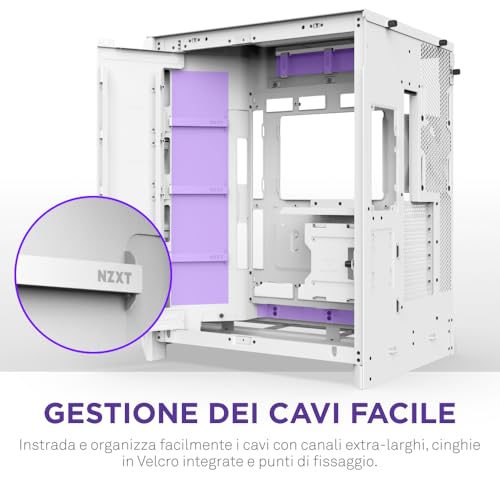 Nzxt H9 Flow (2025) – Grande Case Pc Atx Mid-Tower A Doppia Camera Con Flusso D'aria – Include 3 Ventole Da 140Mm E 1 Da 120Mm – Supporto Radiatore Da 420Mm – Vetro Temperato – Bianco - 9
