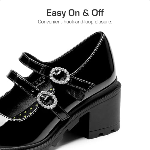 DREAM PAIRS Mary Jane Shoes for Girls Platform School Uniform Party Chunky Dress Heel Double Straps Flats for Little Big Kid3