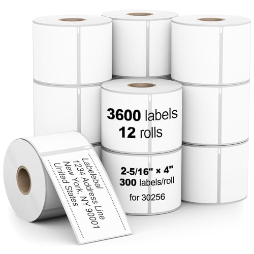 (3600 Labels/12 Rolls) Labelebal Replacement for DYMO 30256, 2-5/16" x 4"(59 mm x 101 mm) Direct Thermal Labels Postage Address Shipping Labels Compatible for DYMO & Rollo & Zebra Printer