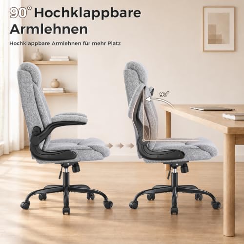 MZLEE Ergonomischer Bürostuhl Grau Stoff, für Arbeitszimmer & Home‑Office | Chefsessel 150 kg...