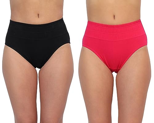 Image of GLAMORAS Women Cotton High Waist Full Coverage Broad Band Tummy Tucker Tummy Control Panty, Size L-3XL, Pack of 2 Panties