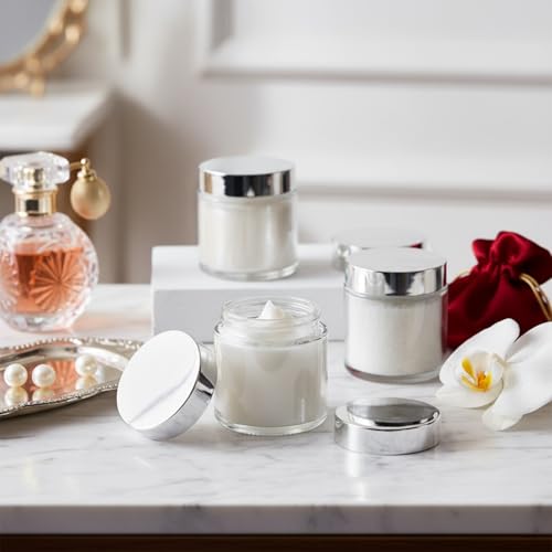 Image of Norme 24 Pcs 4 oz Glass Jars with Lids Cosmetic Jars, Silver, Clear