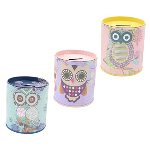 ERINGOGO Tirelire Créative Hibou en Fer Blanc pour Garçon Et Filles, Lot De 3 Pièces, Conteneur...