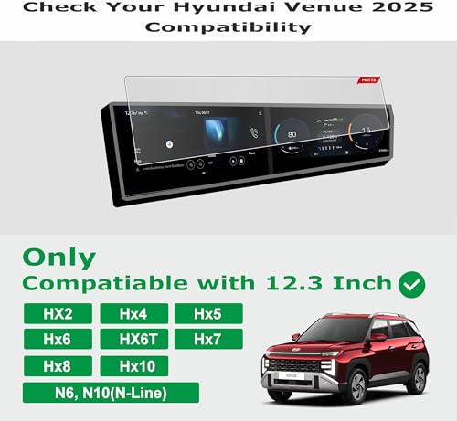 Image of OHAYO Matte Screen Protector for Hyundai Venue 2025 2026 New Facelift | Compatible with HX2 HX4 HX5 HX6 HX6T HX7 HX8 HX10 N6 N10 Variants | 12.3 Inch Dual Infotainment Display, Instrument Cluster & AC Console Protection | Anti Scratch, HD Clear, Bubble Free, Smooth Touch, Water Repellent | Automotive Display Protection Film | Not Tempered