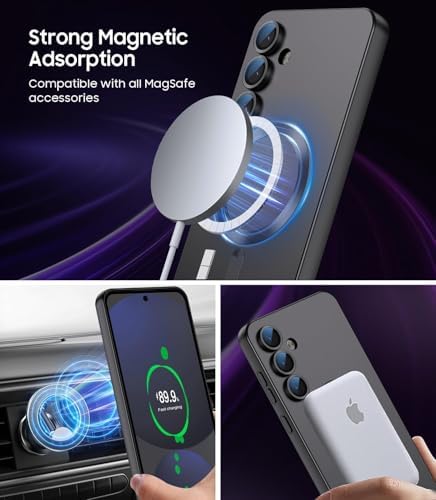 Image of DIZORO Samsung A35 Case, Compatible with Mag Safe Back Cover, Matte Luxury Metallic Luster Flexible TPU Wireless Charging Shockproof Case with Camera Protector (Black)