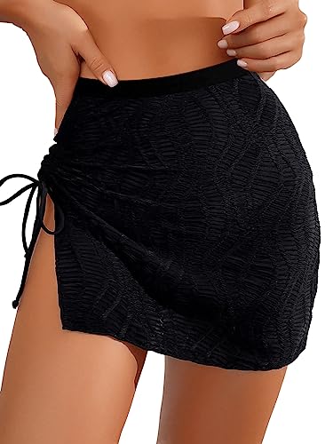 SweatyRocks Women's Beachwear Drawstring Tie Side Beach Skirt Split Knitted Swimsuit Cover Up Skirt