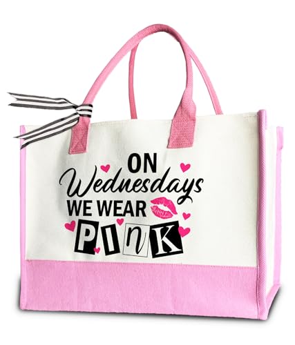 LNGORUS Wednesdays Pink Tote Bag for Party Funny Pink Tote Bag for Women Girls 17 x 11.8 x 7 Inches