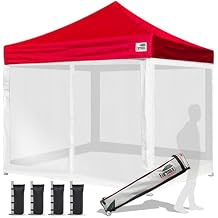 Eurmax USA 10x10 Pop-up Canopy Tent Commercial Instant Canopies with 4 Removable Zipper End Screen Wall kit and Roller Bag, Bonus 4 SandBagsRed