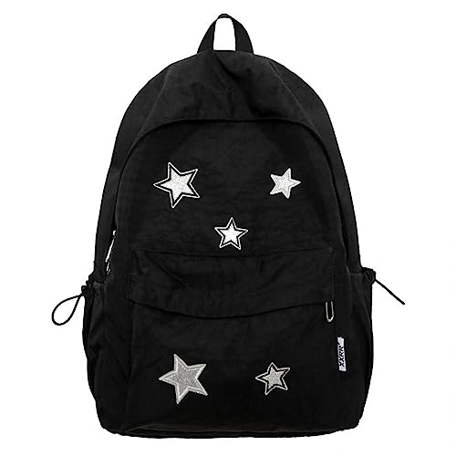 JHTPSLR Vintage Aesthetic Backpack Preppy Backpack Patches Stars Retro Stars Backpack Dark Academia Aesthetic Backpack (Black)
