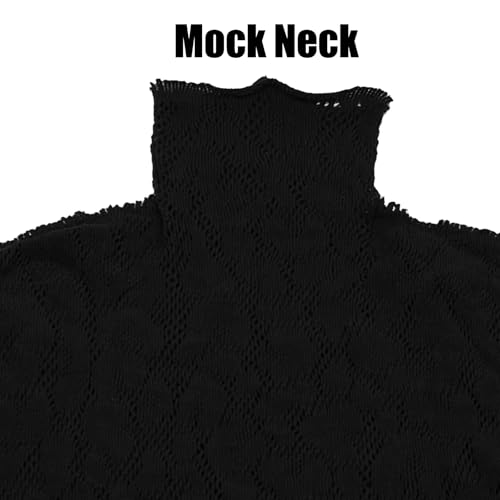 Leopard Lace Long Sleeve Fishnet Tops Slim Fit Mock Neck Sheer Mesh Tee Blouse Shirts for Women Going Out Clubwear4