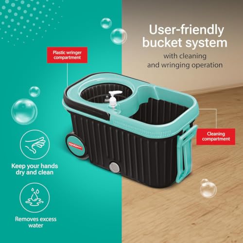 Image of Spotzero By Milton Eelite Spin Mop I 2-in-1 Mop Bucket for Cleaning & Drying I 360 Spin Mechanism I High Absorbent Microfiber Refills I Big Wheels & Drag Handle for Easy Movement I Black