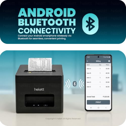 Image of Helett BillQuick Neo Bluetooth USB POS Autocut Thermal Receipt Printer 80mm(3 Inch)Compatible with Windows(PC & Laptop)| 250mm /s High-Speed Printing | Cash Drawer Support | 203 DPI | 1-Year Warranty