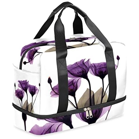 Funky Qiu Sport Gym Bag Purple Spring Flower Floral Travel Duffel Bag for Woman Man Lightweight Weekend Overnight Yoga Workout Bag with Shoe Compartment, Multi, One Size Cover