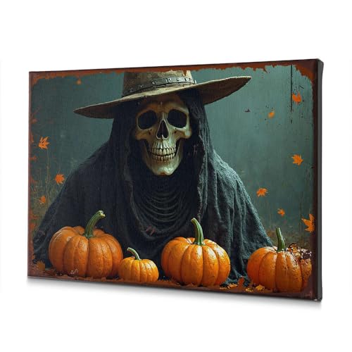 Décoration murale salon faucheuse et citrouilles d'Halloween