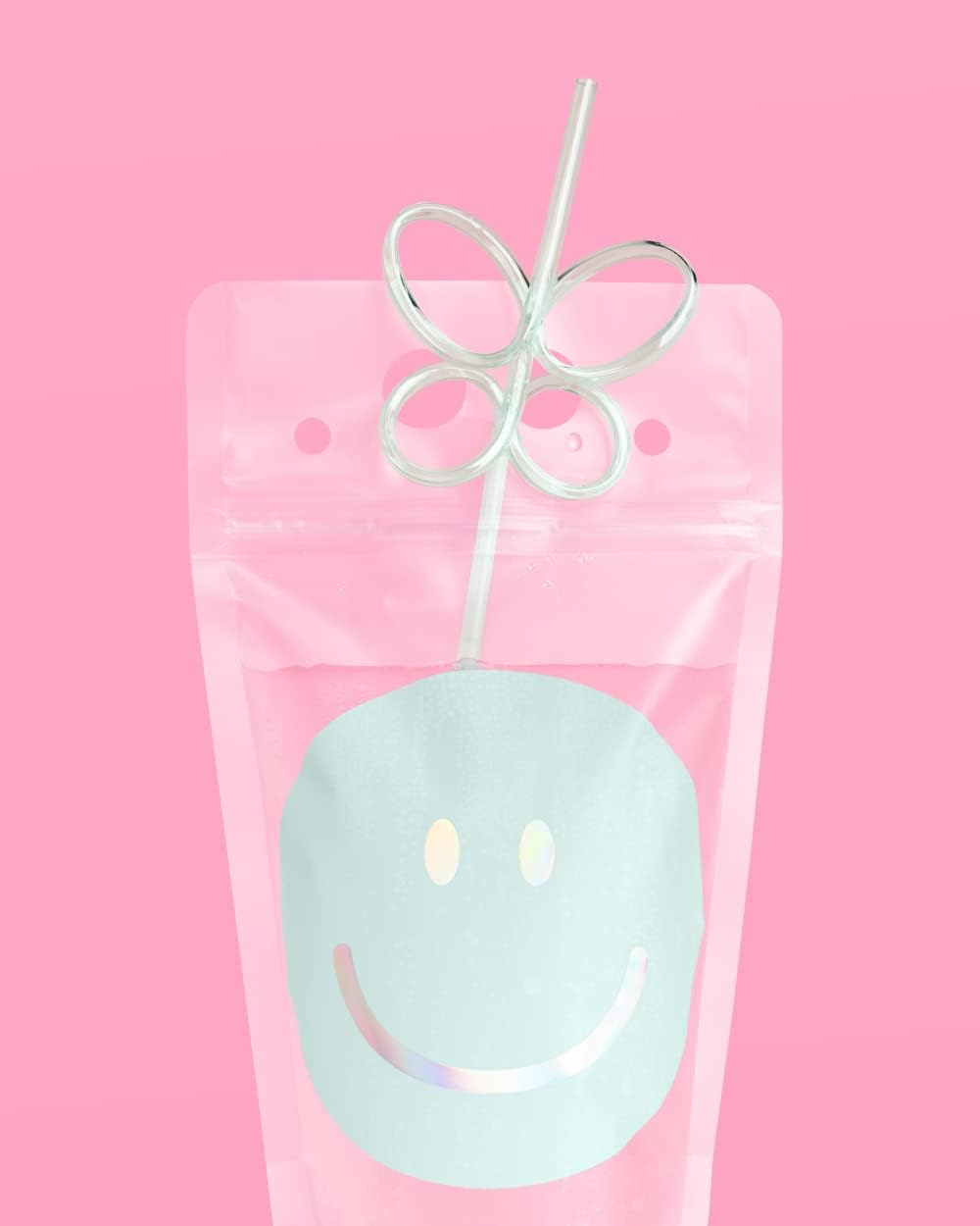 xo, Fetti Smiley Drink Pouches + Butterfly Straws - 16 count | Bday Cups, Happy Pastel Birthday Party Decorations, Cute Bachelorette Party, Cool Drinkware - Image 5