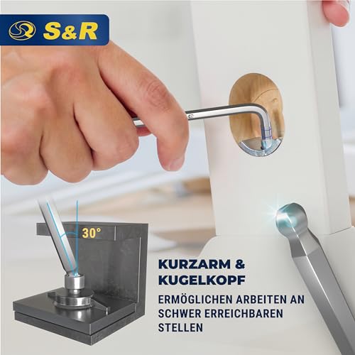 S&R Innensechskantschlüssel Satz HX, 13-tlg mit Kugelkopf, Innensechskant LANG, 1,27 bis 10 mm, Cr-V-Stahl gehärtet… – Ansicht 6