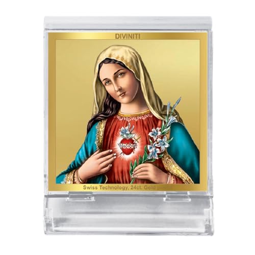 Cadre photo Vierge Marie pour voiture et bureau avec feuille or 24 carats