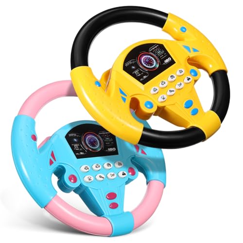 Toyvian Kinder Lenkrad Spielzeug mit Licht Sound 2er Set Interaktives Fahrspielzeug Rücksitz Lernspielzeug für Kleinkinder zur Beschäftigung auf Autofahrten