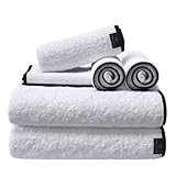 Macouba Bath Towel Set of 6 – White Bath Towels with Black Trim - 2 Bath, 2 Hand, 2 Face, Black and White Bath Towels – 100% Cotton, 600 GSM, Soft & Absorbent Towels for Bathroom