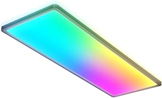 B.K.Licht - LED Deckenlampe mit indirektem Licht, Fernbedienung, buntes RGB+W Licht, LED Panel, Deckenleuchte flach, Lampe, Wohnzimmerlampe, Schlafzimmerlampe, Flur, 58x20x3 cm, Schwarz