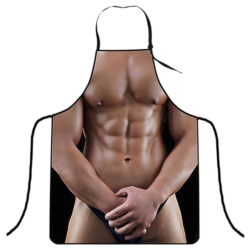 MUNSKT 1PC Tablier de Cuisine,Tablier Homme Sexy Musclé,Tablier Cuisine Homme Humour - Imperméable Réglable,Humoristique barbecue cadeau (brown)
