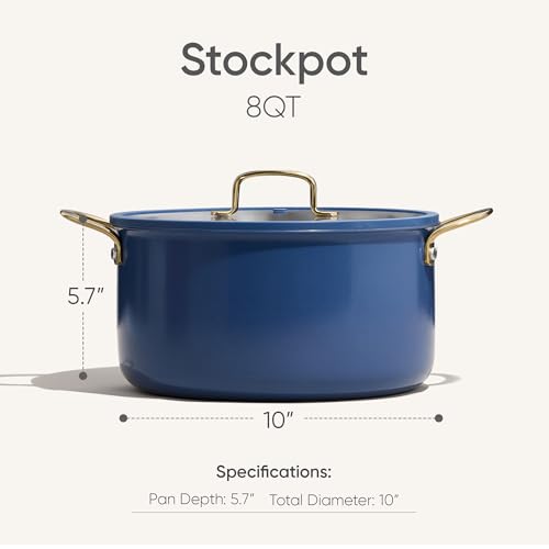 Image of CAROTE 8QT Full Clad Tri Ply Stainless Steel Stock Pot with Lid, Kitchen Stockpot Soup Pot, Outer Ceramic Layer, Even Heating, All Stoves Compatible, Oven & Dishwasher Safe, Stay Cool Handle, Blue