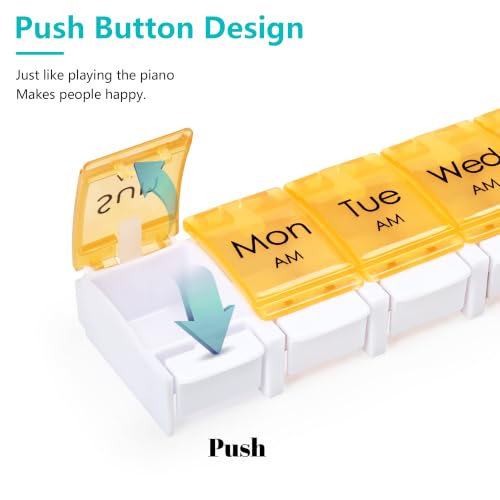 Image of MOLN HYMY Weekly Pill Organizer, AM PM 2 Times a Day, 14 Compartments, Push Button Design, for Medication, Vitamins, Supplements