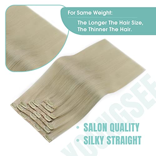 Image of YoungSee 120G Hair Extensions Clip ins Beige Blonde Clip in Human Hair Extensions Invisible Clip on Blonde Hair Extension Long-Lasting Add Volume 14Inch 7Pcs