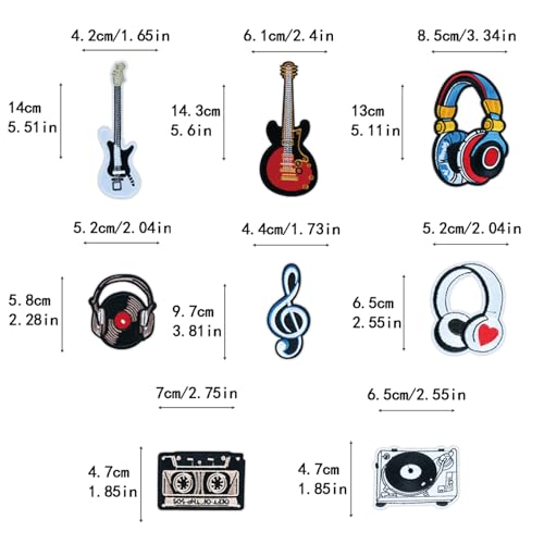 Tufeifrank 023 16 Pcs Iron On Patches For Clothes,Hip Hop Music Style Patches Stickers,Guitar Note Earphone Iron thumb #1