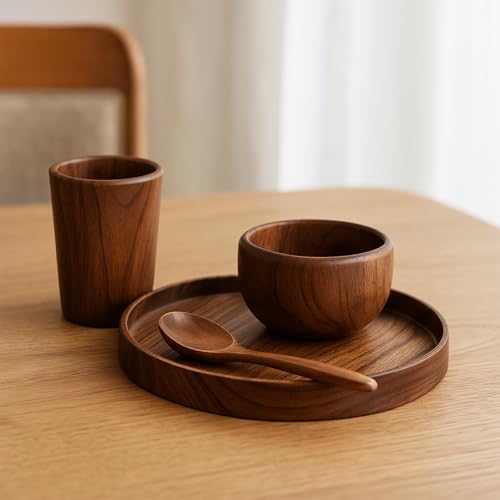 Image of Wooden thali, Sheesham Wood Serving Plate, 25.4 cm Round, Natural Brown, Chemical-Free (Wooden thali 2)