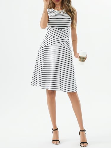 Image of PerZeal Women's Summer Casual Dresses 2025 Sleeveless Striped Mini Dress High Waisted A Line Party Dresses