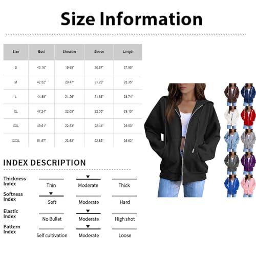 Zip Up Hoodie Women Casual Oversized Sweatshirts - Fall Fashion Fleece Lined Jacket - Thick Warm Coat Winter Clothing