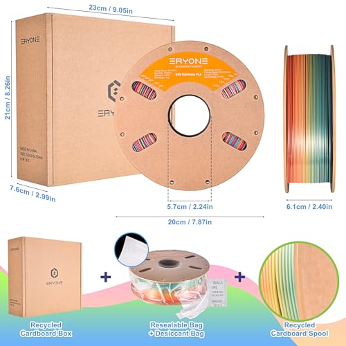 Image of ERYONE Silk Rainbow 3D Printer PLA Filament 1.75 + /- 0.03mm, Shiny Multicolor Filament PLA Fast Color Gradient 1KG(2.2LBS), Waterfall Rainbow