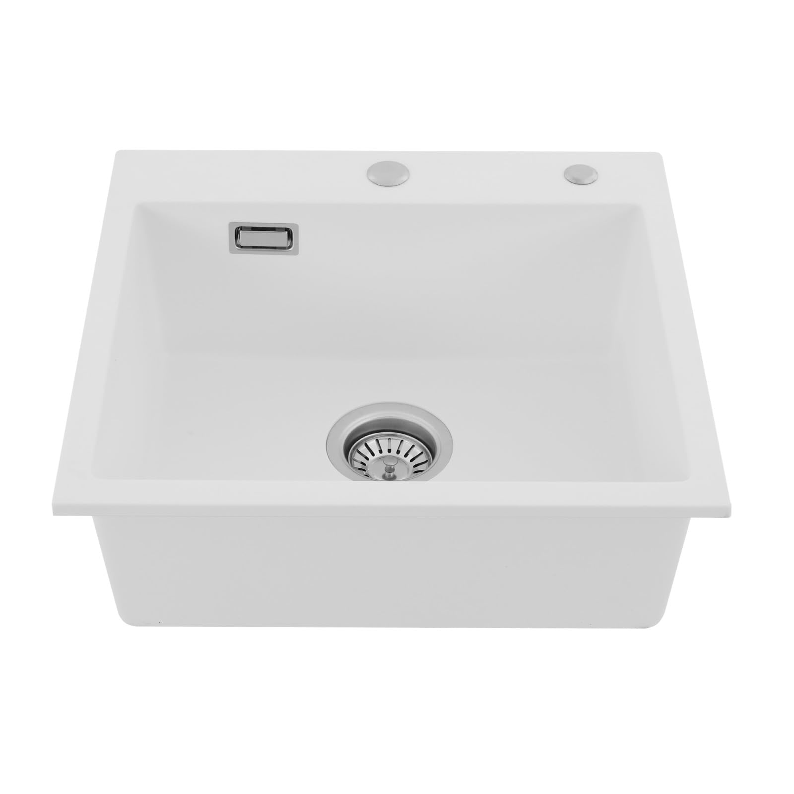 Fregadero, fregadero de 50 x 45 cm con tubo de drenaje y escurridor, fregadero empotrable, fregadero de cocina de cuarzo, para cocinas, baños, restaurantes (Blanco)