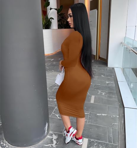 Image of Nimsruc Womens Autumn Casual Sexy Long Sleeves Bodycon Dress Basic Pencil Midi Club Dresses