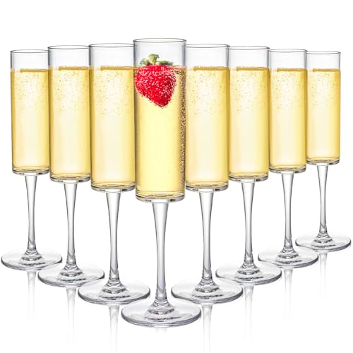 Elsjoy Set of 8 Acrylic Champagne Flutes, 6 Oz Unbreakable Champagne Glasses Reusable Champagne Toasting Cups, Shatterproof Stemmed Champagne Coupes for Wedding, Party, Bar