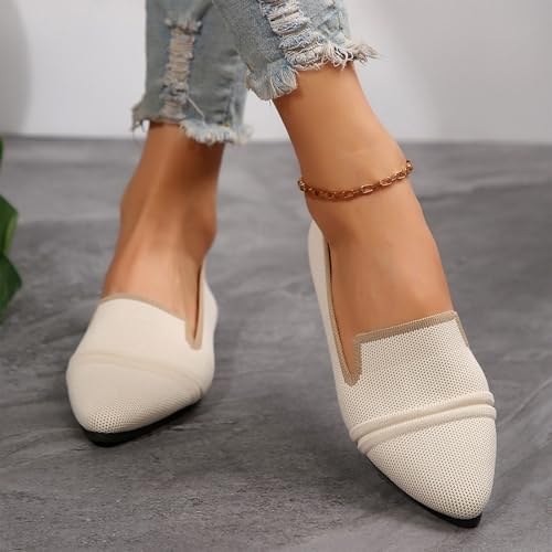 Women Knitted Eyelet Ballet Flats Dressy Casual Pointy Toe Slip On Flat Breathable Low Heel Shoes with Cushion Insock4