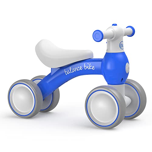 6Ku Baby Balance Bike For 1 Year Old Baby Boys Girls Gift,10-24 Months Baby Toddler Balance Bike With Adjustable Seat Silent & Soft 4 Wheels,First Birthday Gifts,Blue #TOP4
