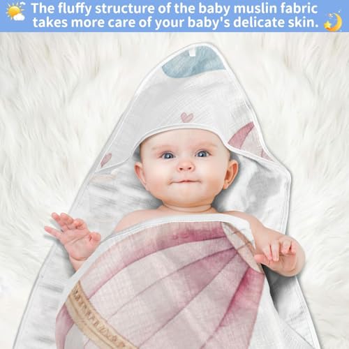 Image of Watercolor Hot Air Balloon Baby Towel Ultra Soft Hooded Towels for Babies - Ultra Absorbent Cotton Bath Towels 30x30 Inch