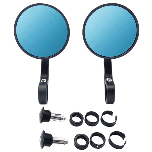 ELIFEPARTS Universal Bar End Mirrors, Motorcycle Handlebar Rearview Mirrors Blue Lense Anti Glare, 7/8