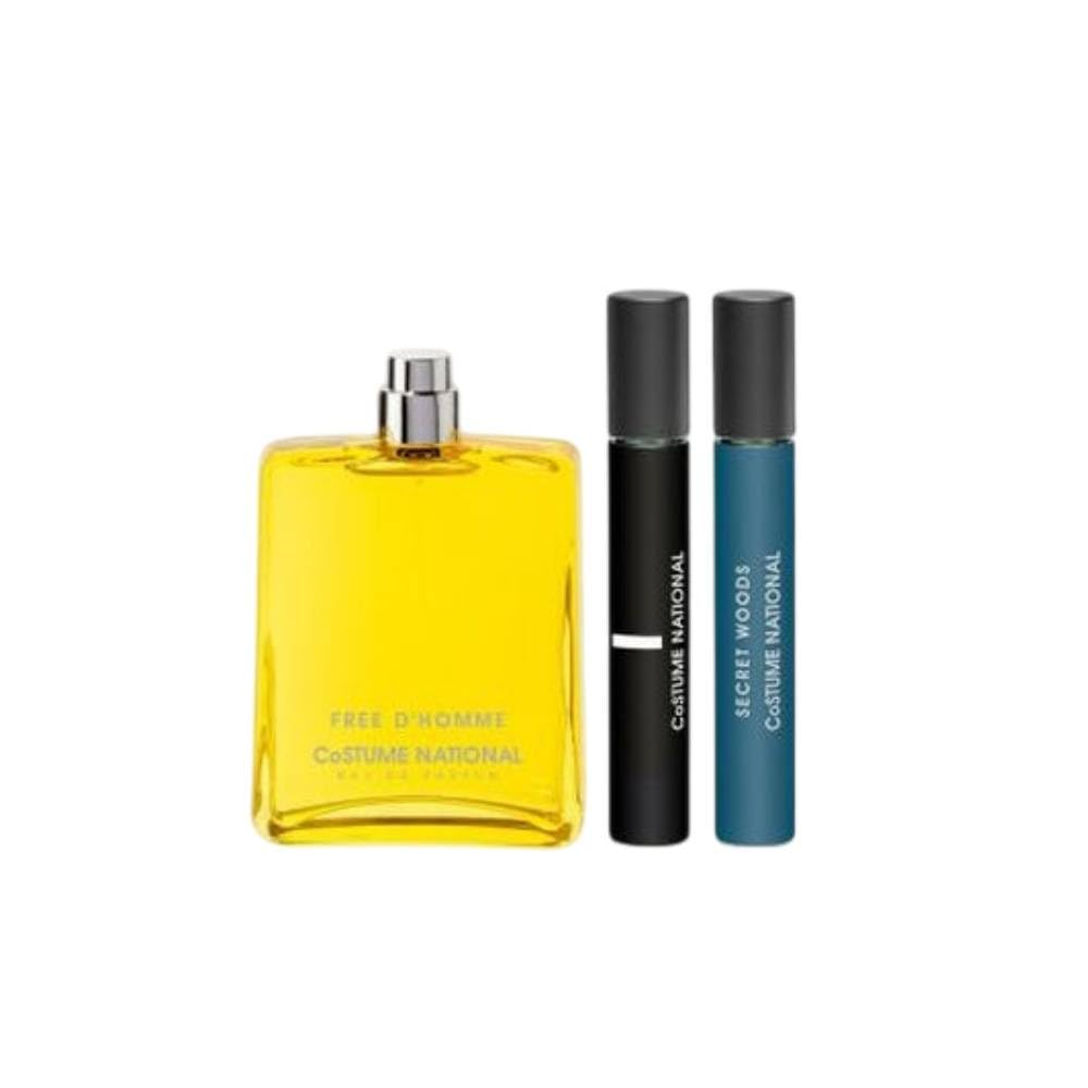 Costume National Free D'Homme Cofanetto Regalo, Eau de Parfum 100 ml con Travel Size 7,5 ml e Secret Woods 7,5 ml, Set 3 Pezzi