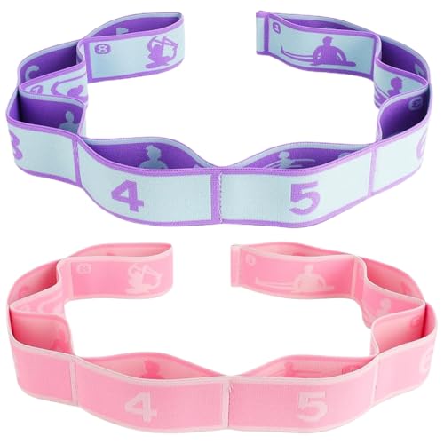 2Pcs Elastic Yoga Stretching Strap with Loops, Pilates Stretch Band, Elastic Exercise Bands, Leg Stretching Strap, Stretch Resistance Bands For Exercise(Purple&Pink,Size:33inch) - Image 3
