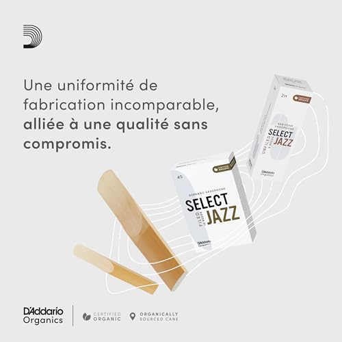 Anches de Saxophone D'Addario Organique Select Jazz coupe Filed avec force 2 Medium