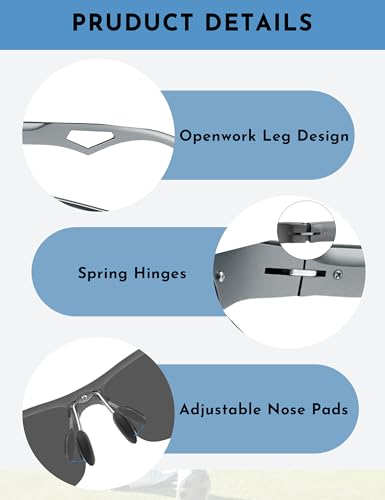 Image of BIRCEN Polarized Anti-Glare Sunglasses for Men: Lightweight Metal Wrap around Sun Glasses UV Protection for Driving Fishing