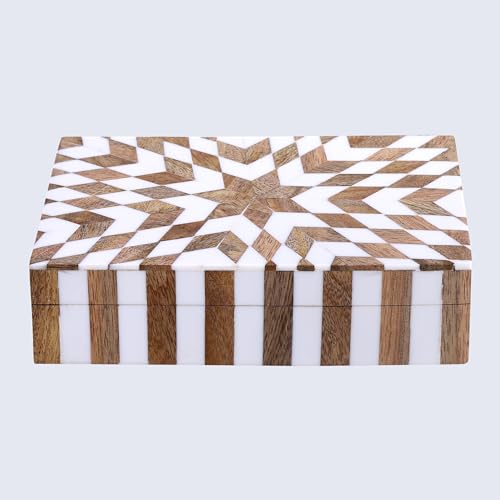 Image of Handicrafts Home Decorative Box for Living Room, Entryway or Bedroom - Farmhouse Memory Box, Jewelry, Gift Box - Trending Home Decor Accents 2024, Keepsake for Wedding Memories - Trance, 8x5x2 inch