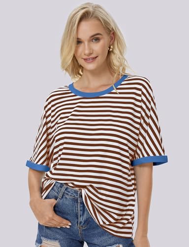 UEU Women Oversized T-Shirt Summer Casual Loose Fit Short Sleeve Basic Tops Workout Gym Tee Shirt