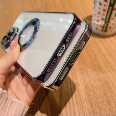 Image of Back Cover Case for iPhone 14 Shockproof Protective CD Pattern Magnetic Transparent Case(Blue)