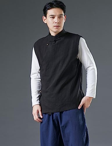 Men Tang Suit Traditional Tee Tops Qipao Vests Cotton Linen Sleeveless Jacket Coat Chinese Clothing2